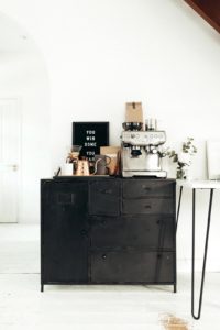 Home coffee bar ideas for small spaces black industrial look coffee bar station cabinet with home coffee bar menu