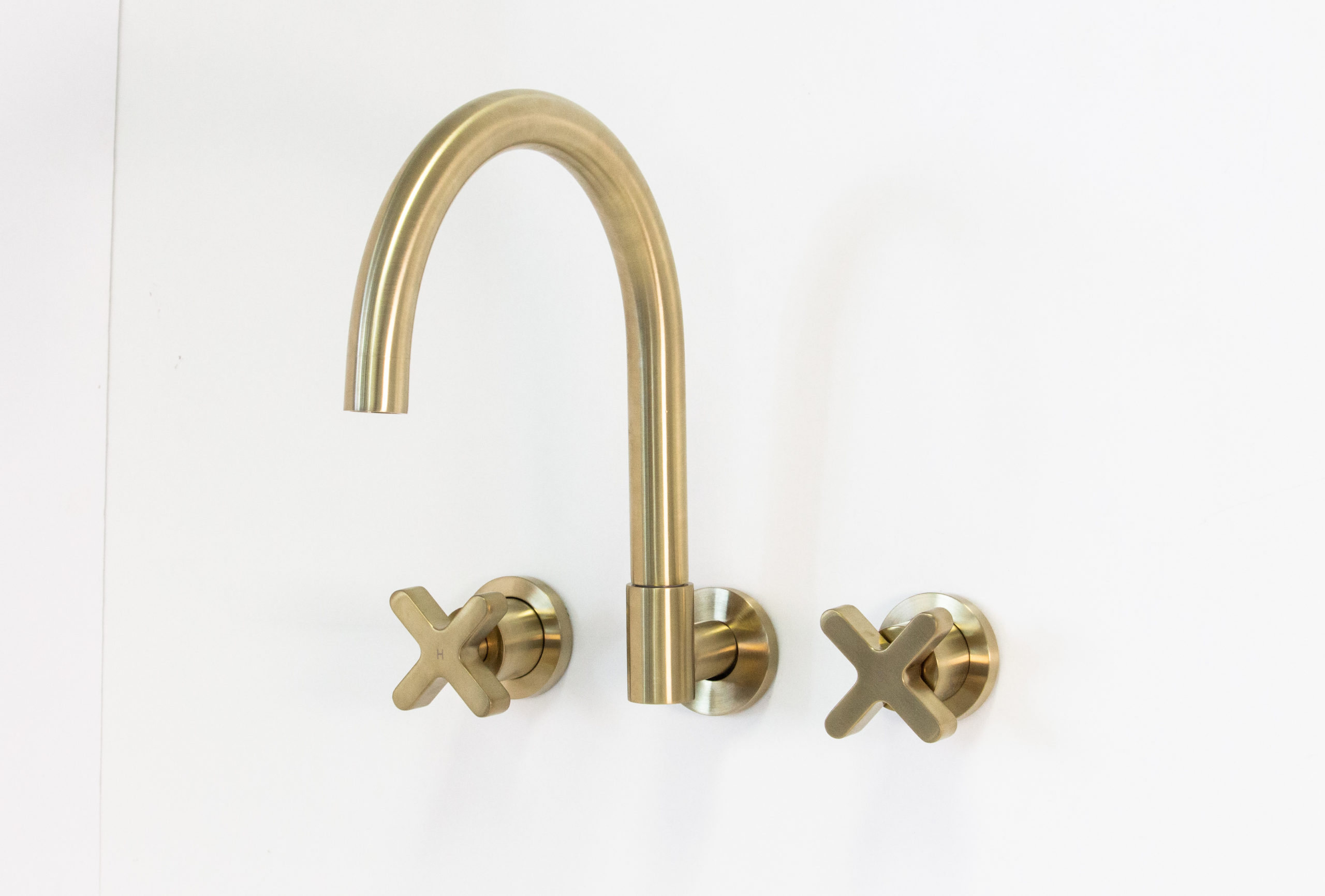 Gooseneck Swivel Wall Mounted Bath Spout Brushed Brass ABI Interiors UK