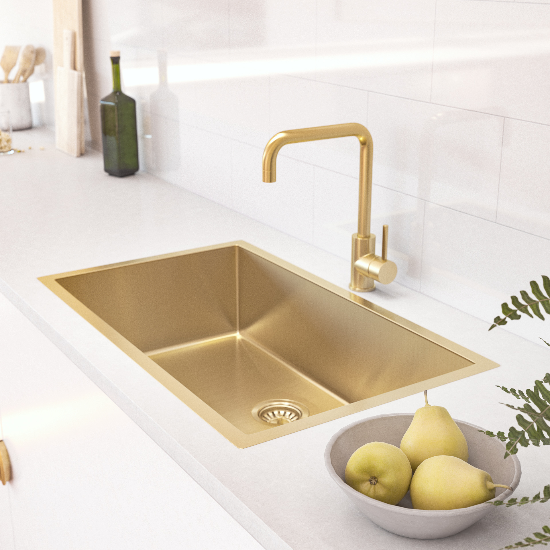 Vari Single Sink 750mm Brushed Brass (Rack/Overflow) ABI Interiors UK