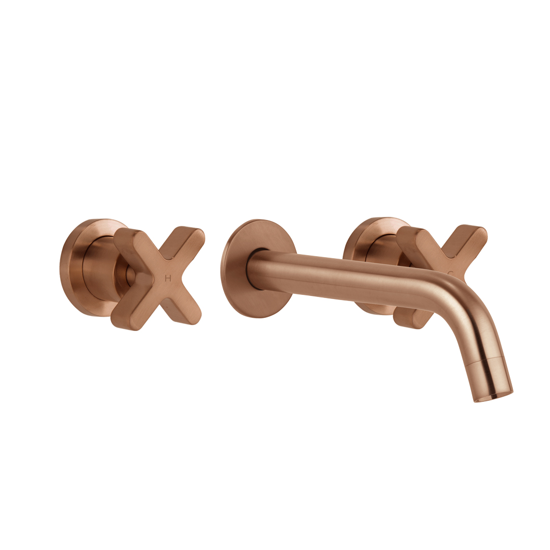 Cross Assembly Taps & Spout Set – Brushed Copper