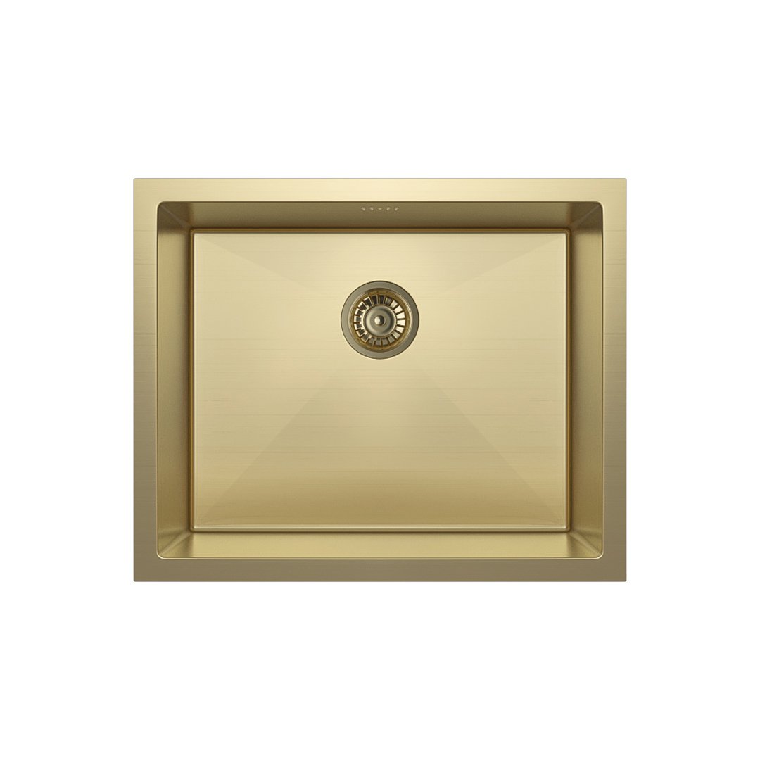 Seba Kitchen Sink 550mm with Overflow and Rack – Brushed Brass