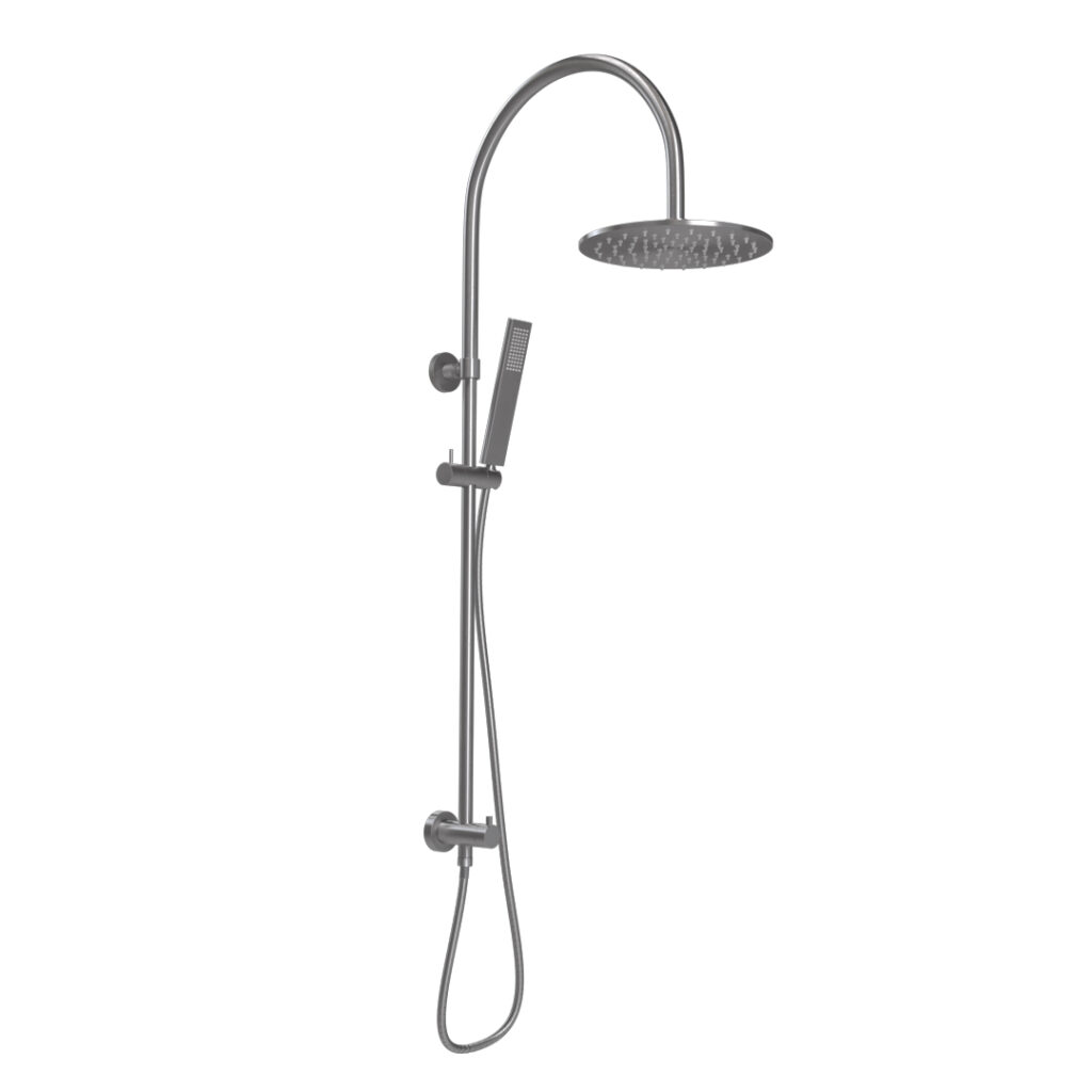 Elysian Gooseneck Shower Rail Set Brushed Nickel ABI Interiors UK
