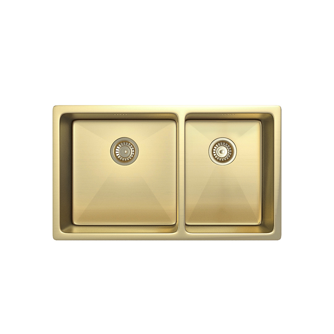 Vita – Kitchen Sink Double 760mm – Brushed Brass (Racks/Overflow)