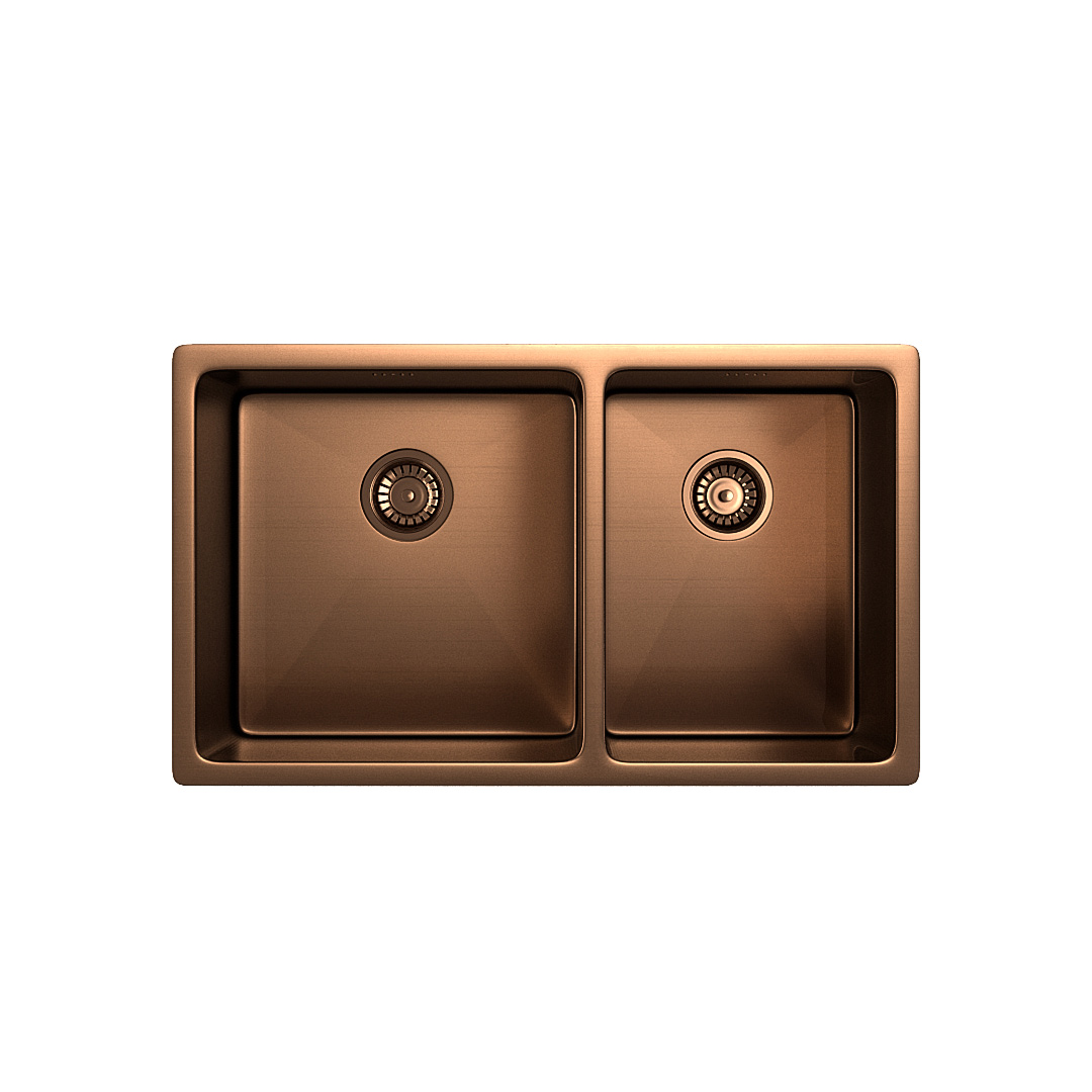 Vita – Kitchen Sink Double 760mm – Brushed Copper (Racks/Overflow)