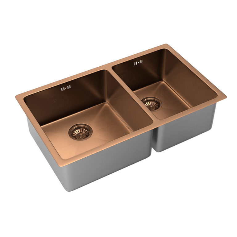 Vita Kitchen Sink Double 760mm Brushed Copper (Overflow) ABI