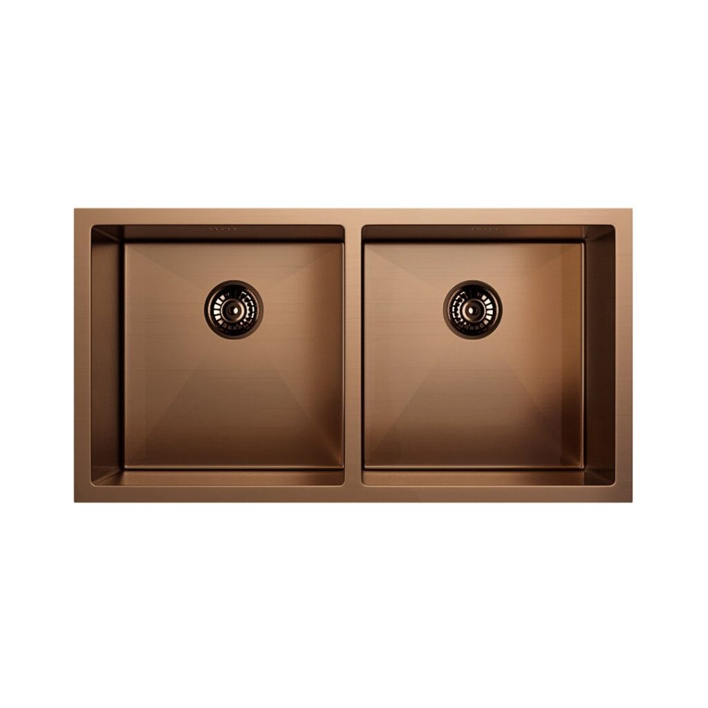 Zalo Kitchen Sink Double 855mm Brushed Brass (Overflow) ABI